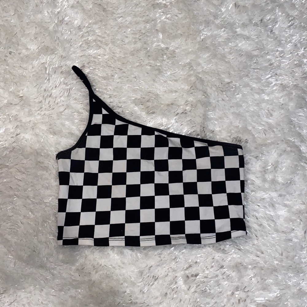Checkered one shoulder crop top